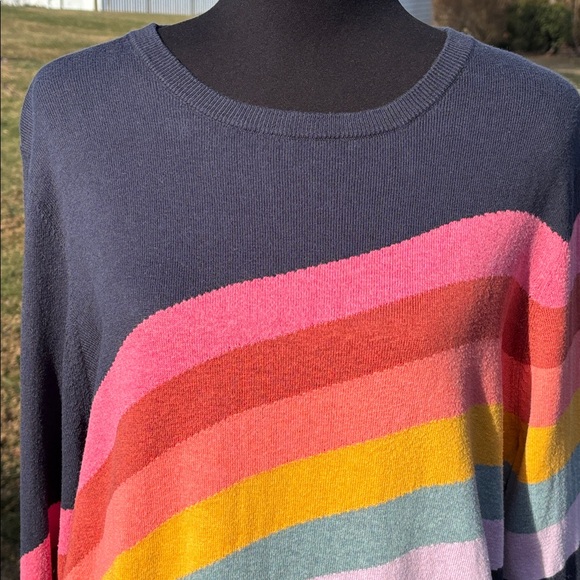 Marine Layer Rainbow “Sunset Icon” Crewneck Cotton Navy Sweater Women Size Large - Picture 5 of 12